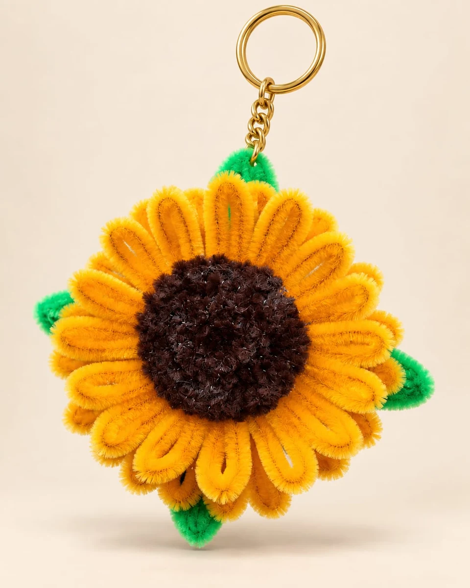 Handmade golden sunflower keychain