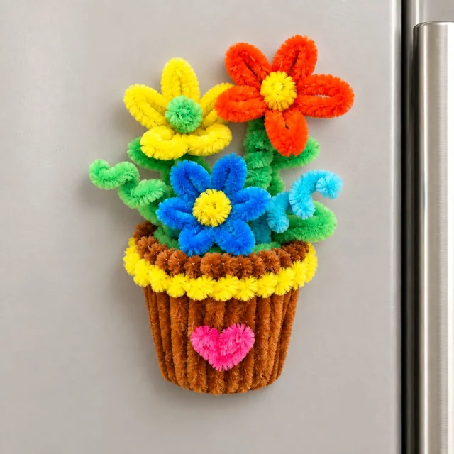 Colourful flower basket fridge magnet