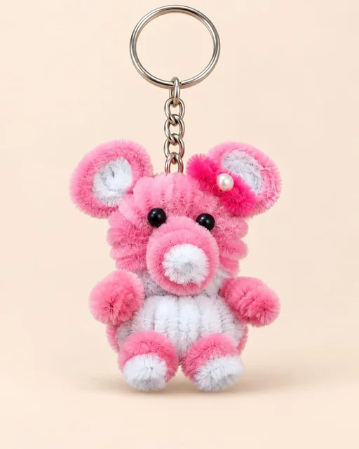 Pink handmade bear keychain